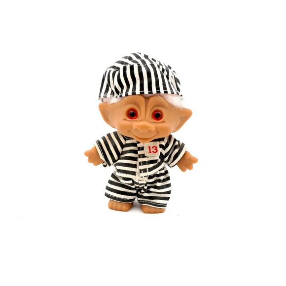 Vintage Troll Doll Prisoner Outfit Number 13 Red Eyes White Hair Collectible Toy - Picture 2 of 7